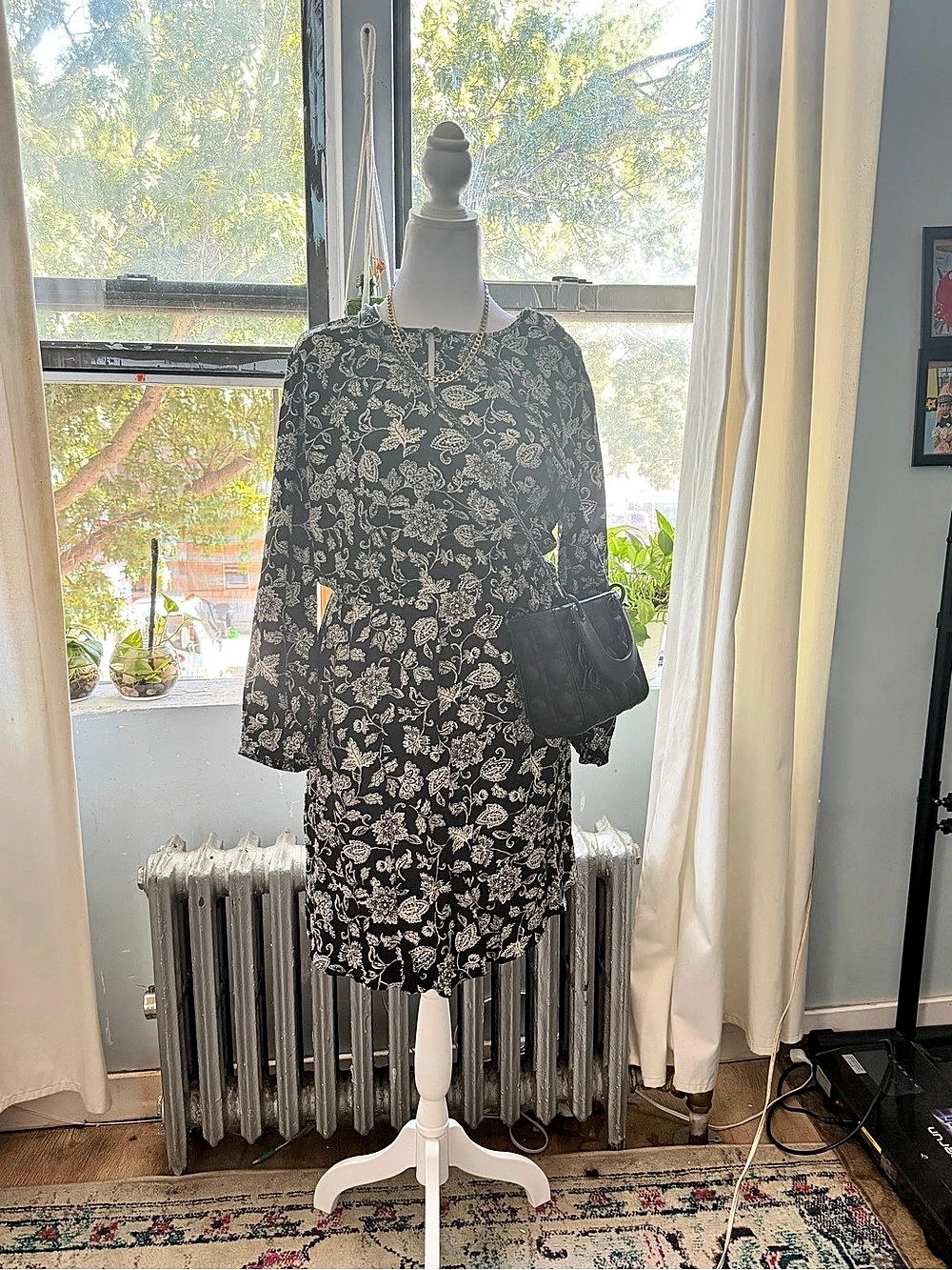 Floral Midi Dress in Black & White Like New